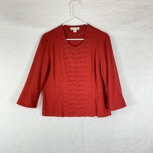 Coldwater Creek Jacket Womens Sz 4-6 Red Crescent Tuck Linen Cardigan Hook & Eye